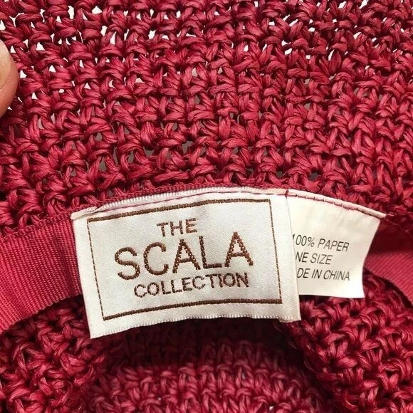 Sombrero de verano Scala vintage de paja de papel rojo ganchillo Foto 4 de 4