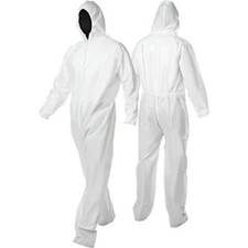 Disposable Coveralls White Hooded Paper Protective Suits for Painter Pack of 2