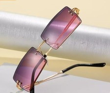 Clear Diamond Cut Lens Gold Men EyeGlasses Rimless Rapper Style Square Sunglass