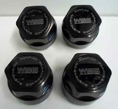77-92 FIREBIRD TA ALUMINUM WHEEL SILVER WS6 PLASTIC BLACK CENTER CAPS SET 614m-4