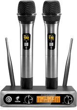 Wireless Microphone,Metal Dual Professional UHF Cordless Dynamic Mic Handheld Mi