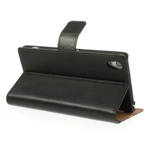 Reino Unido Funda de cuero real negra de lujo con ranura para tarjetas para SONY XPERIA MOBILE Foto 3 de 4