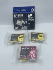 Lot of 4 Genuine Epson 69 Black Color Ink Cartridges Magenta Yellow OEM