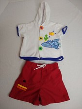 VINTAGE Terry Towel Cover up With Matching Swimsuit Trunks Baby 12-18 mo