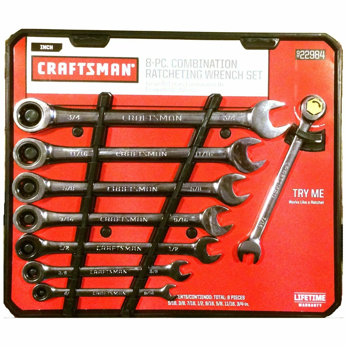 Craftsman 8 piece Flat Full polish Ratcheting Wrench Set eBay