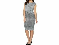 H by Halston Womens Size Medium Printed Dress Jet Set Jersey Cap Sleeve Black