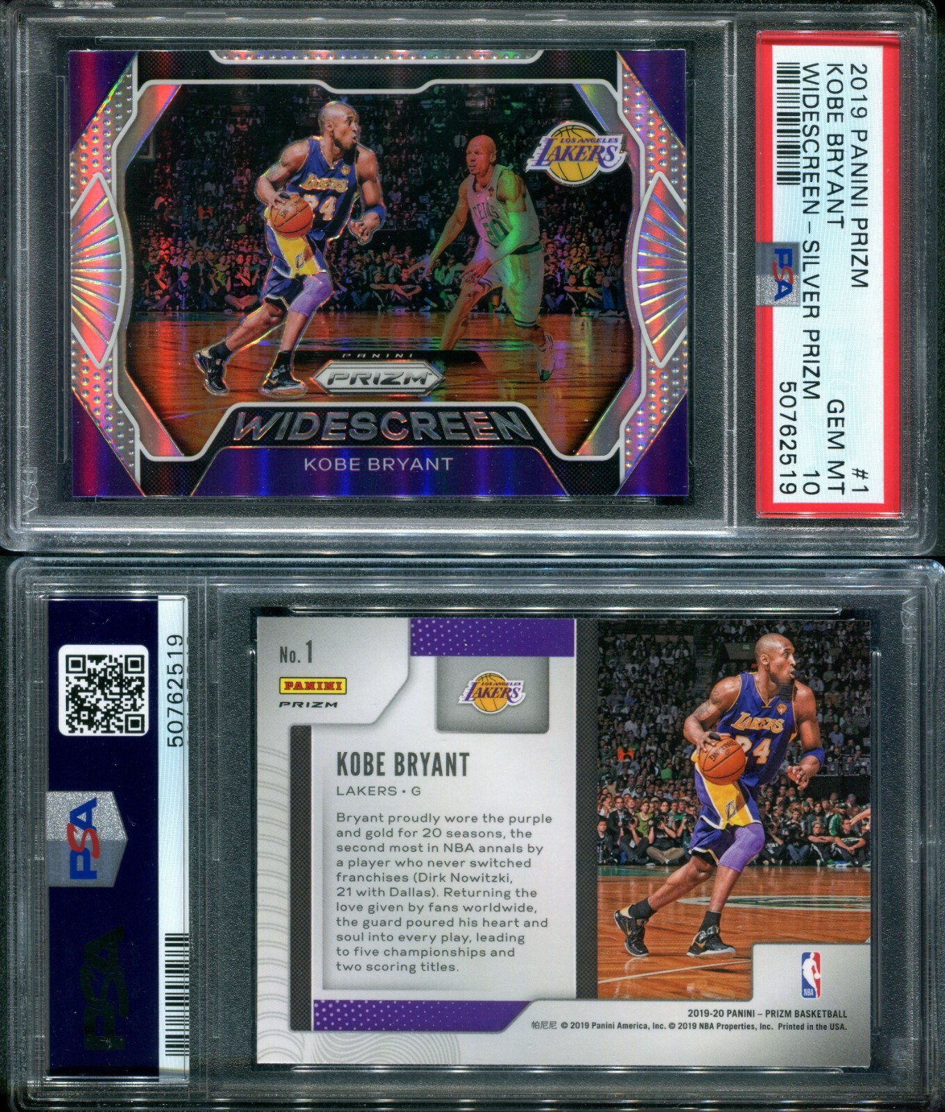 PSA 10 2019-20 Panini Prizm Widescreen Prizms Silver #1 Kobe Bryant G00 4239