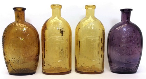 Vintage Lot Reproduction Purple Amber Whiskey Flasks Bottles General Washington