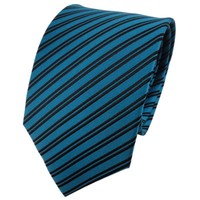 Tigertie Designer Seidenkrawatte TüRkis Schwarz Gestreift - Krawatte 100% Seide