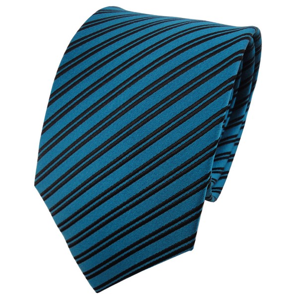 Tigertie Designer Seidenkrawatte TüRkis Schwarz Gestreift - Krawatte 100% Seide-image
