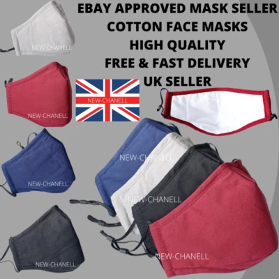 METRO BRIT UK FACE MASK Breathable Cotton Washable Reusable Adjustable Pollution