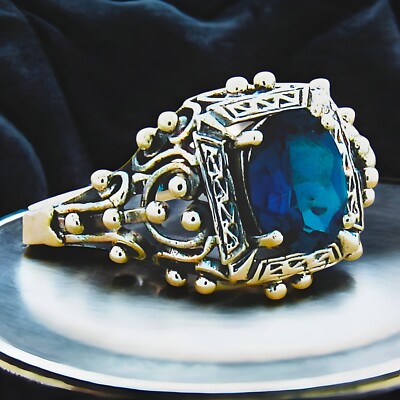 GENUINE 1.5 Ct LONDON BLUE TOPAZ 925 STERLING SILVER ANTIQUE STYLE RING     #144