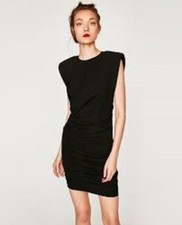 NWT ZARA MINI DRAPED DRESS~RUCHED SLEEVELESS SHOULDER PAD~COCKTAIL~LBD~MEDIUM 3