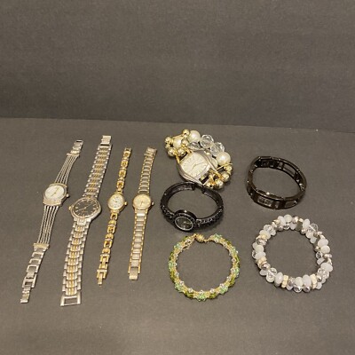 Lot of 9 Ladies Watches Bracelets Ninewest Carriage Hugo Max Rumors Narmi Cuff