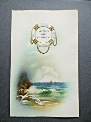 Edwardian CHRISTMAS Card Raphael Tuck Across the Distance Seascape Gulls 1900s