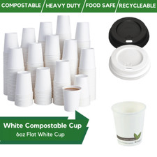 Compostable Coffee Cups & Lids 100% Biodegradable Disposable White Paper Cups