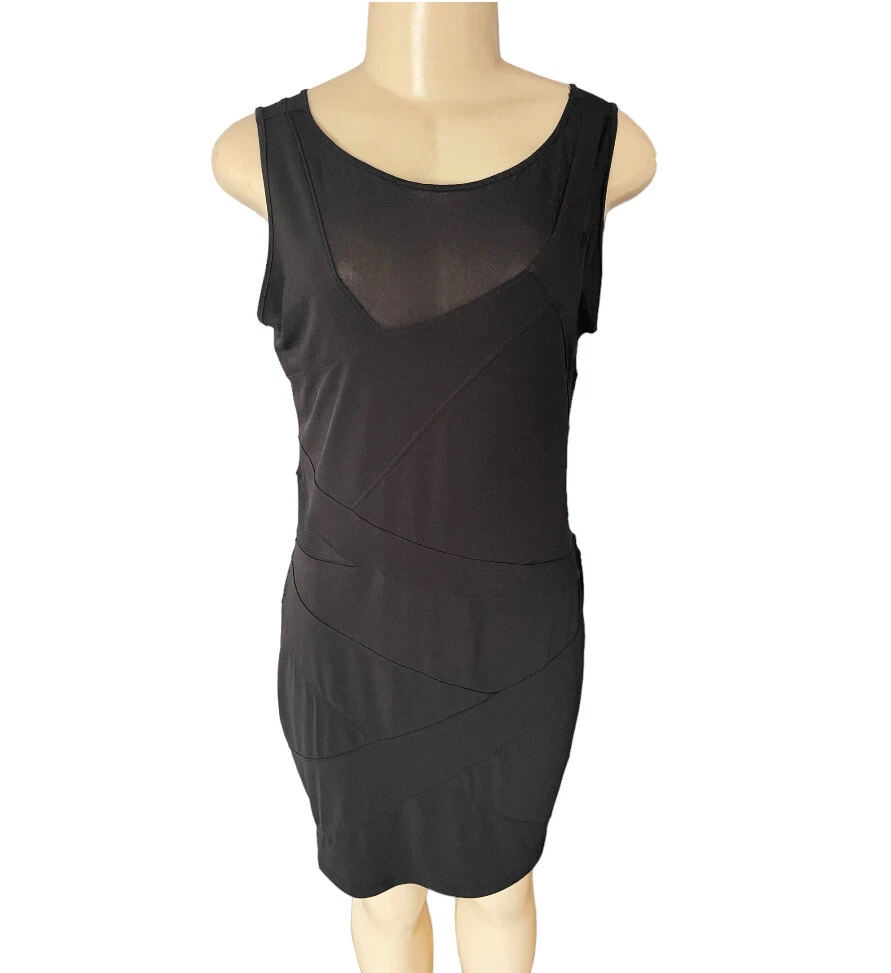 Abito corto smanicato nero Michael Kors jersey elasticizzato aderente taglio trasparente M