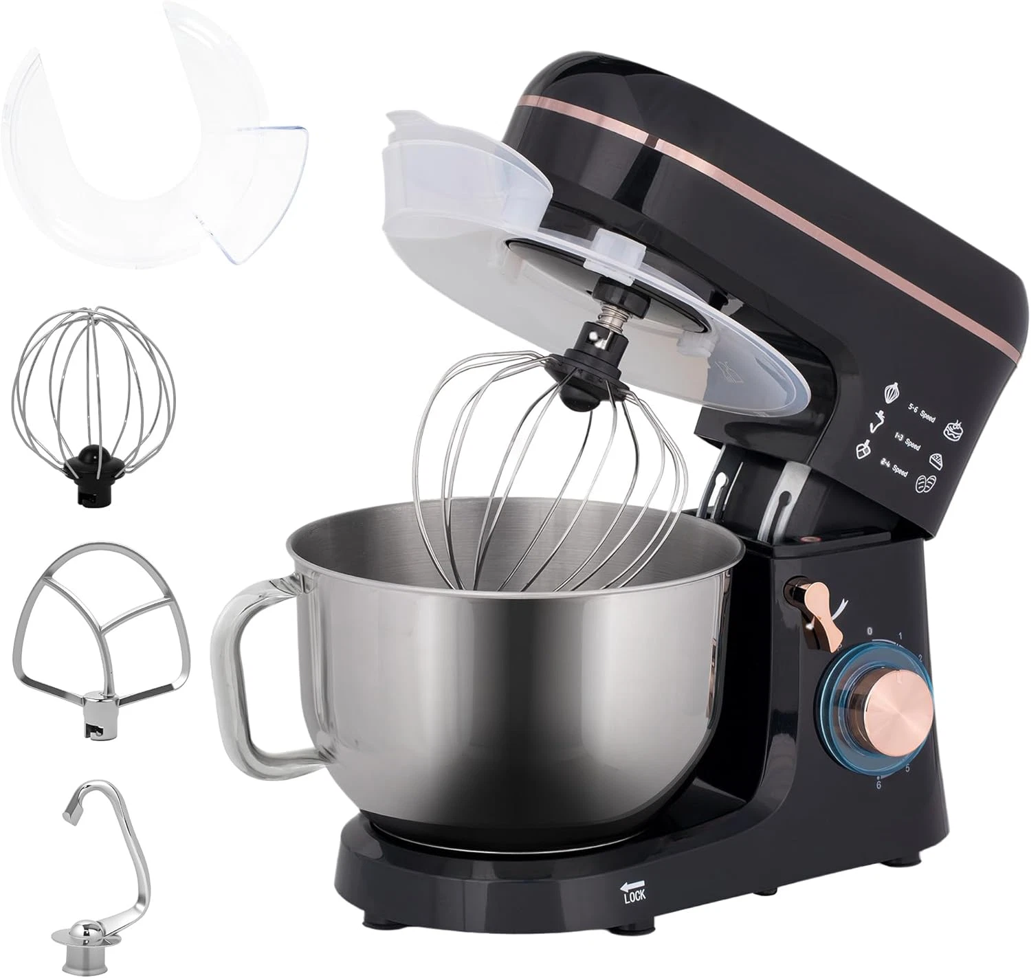 Stand Mixer, 5L Food Mixer for Baking, 6 Speeds and Pulse Setting, 1400W Cake El
