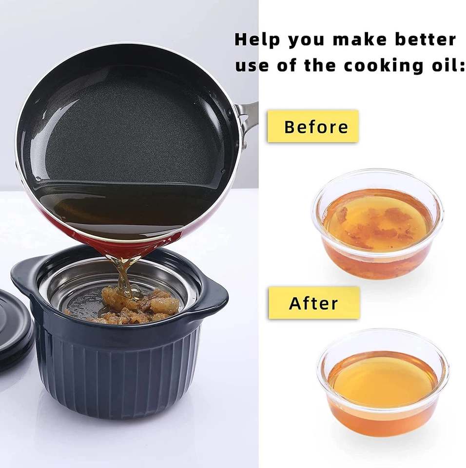 Ceramic Bacon Grease Container Keeper Gift Strainer Frying Oil Storage Can - Image 2 of 4