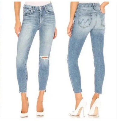 MOTHER Looker Ankle Step Fray Jeans Size 24 Light Wash Distressed Skinny