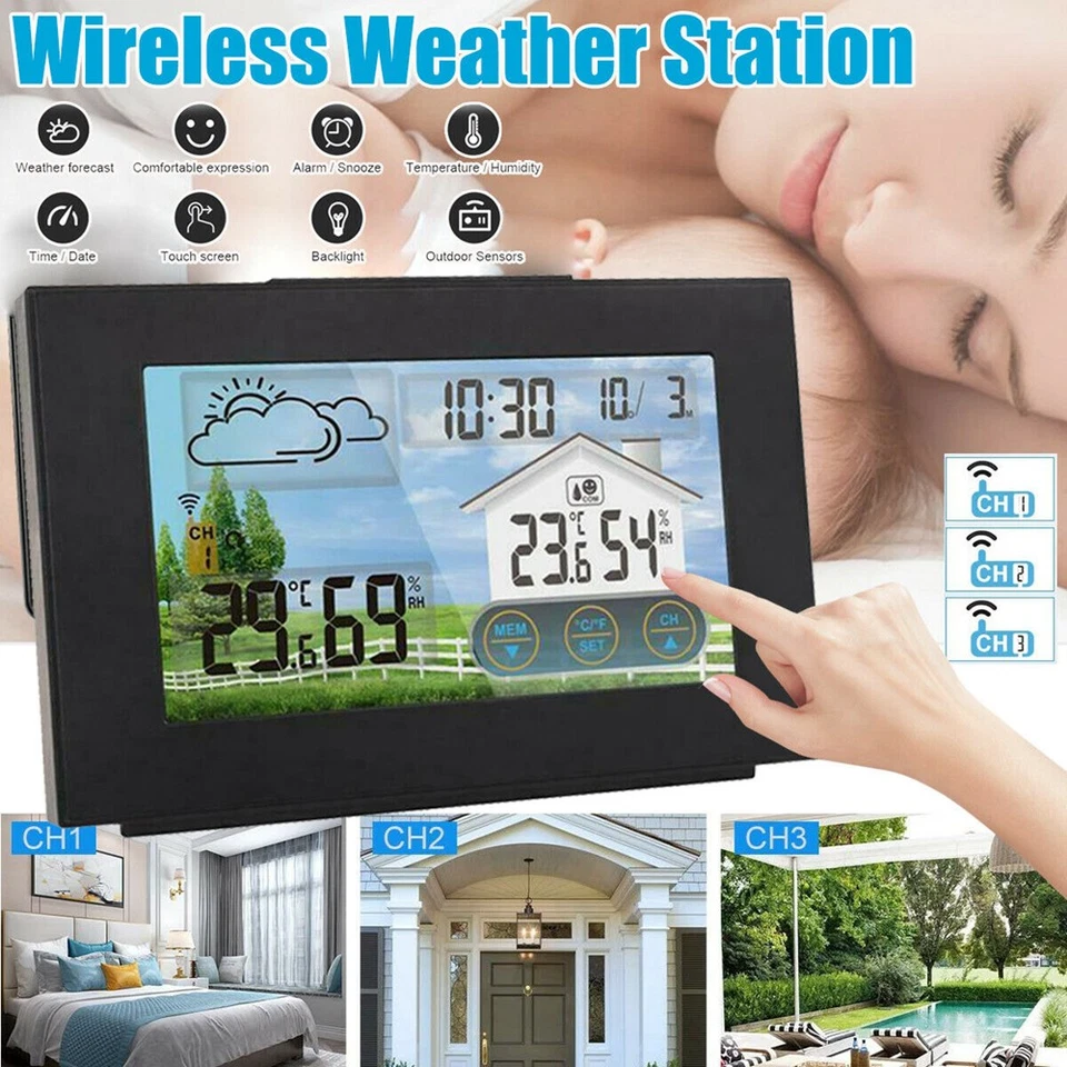 Wireless Elektronische Wetterstation mit Uhr Innen- und Außentemperaturanzeige - Bild 2 von 4