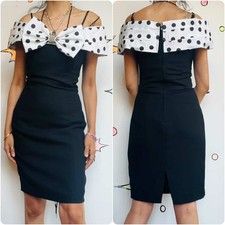 Vintage 80s Does 40s Polka Dot Wiggle Dress - Off-Shoulder Party Glam - Size 4