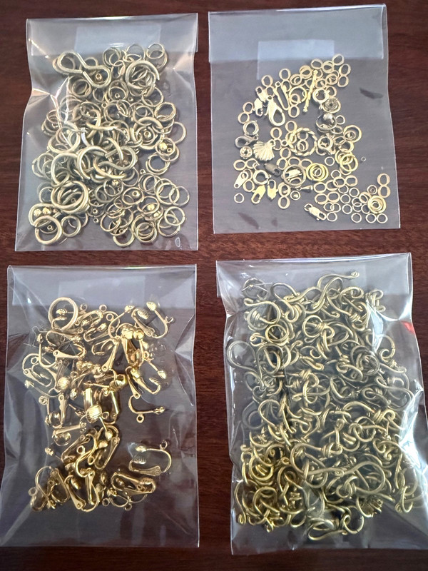 Vintage Lot of 4 Packets of Brass Findings, clasps, earrings, Hooks and rings
