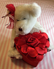 Valentine's Day Dan Dee Plush White Teddy Bear Stuffed w/Red Heart Gift Box 8"