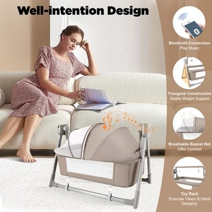 Portable Electric Baby Swing Cradle Bassinet Rocking Crib Infant Bed Cradle New
