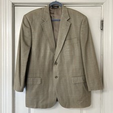 Paul Fredrick Plaid 100 Silk Blazer 46R Beige Windowpane Check Sport Coat VGC