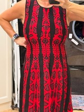 RVN Red & Black Jacquard Knit Fit & Flare Midi Dress Size M Made in USA