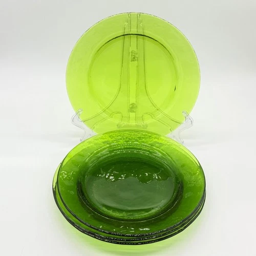 Set Of 4 Vtg Vereco Green Depression Glass Salad Plates 8.25"