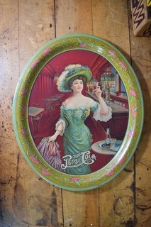 RARE ORIGINAL 1909 PEPSI COLA GIBSON GIRL 13 1/2" LARGE TIN LITHO SERVING TRAY