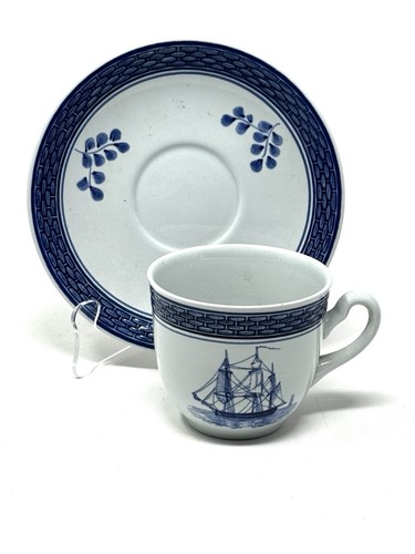 Royal Copenhagen Blue Tranquebar Clipper Ship Teacup Saucer Bread Plate Set - Picture 2 of 8
