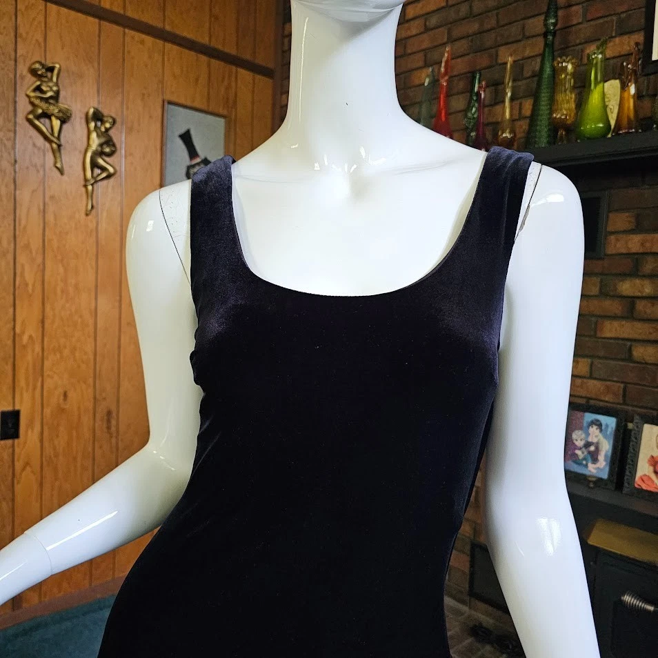 Vestido de Noche Formal Sirena Gótico Terciopelo Negro Niki Años 90 De Colección XS/S Foto 2 de 4