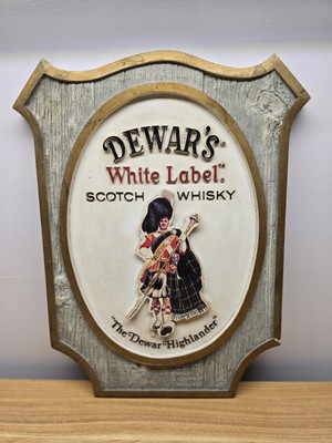 Vintage Dewars White Label Scotch Whisky Bar Display Sign With Bagpiper 18''X14''