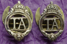WWII, TA Territorial Army Military Silver Lapel Numbered Badges (2)