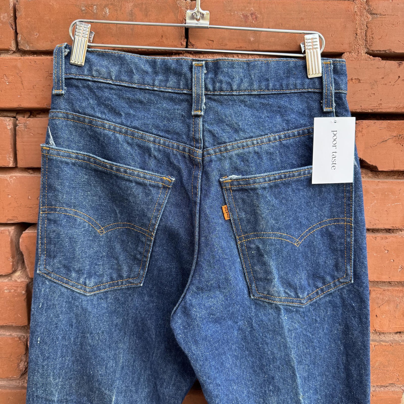 Vintage 80s Levi's Bootcut Dark Wash Orange Tab Blue Jeans 28 x 36