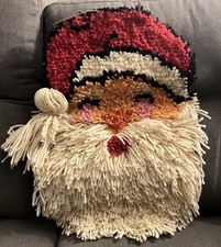 Vintage Christmas Santa Face Latch Hook Wall Hanging or Table Decor 19x12  
