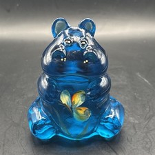 FENTON ART GLASS LIGHT BLUE PAINTED HIPPO FIGURINE MINT