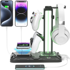 RGB Headphone  Controller Stand w/ Wireless Charging, USB-C Gamer Dock