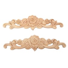 6 StÜCke 20 x 5 cm  Geschnitzte Lange Onlay Applique Unlackiert Rose  T6545