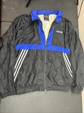 VTG 90s Adidas Track Soccer Jacket 3 Stripe Blue Black  White Color Block XL