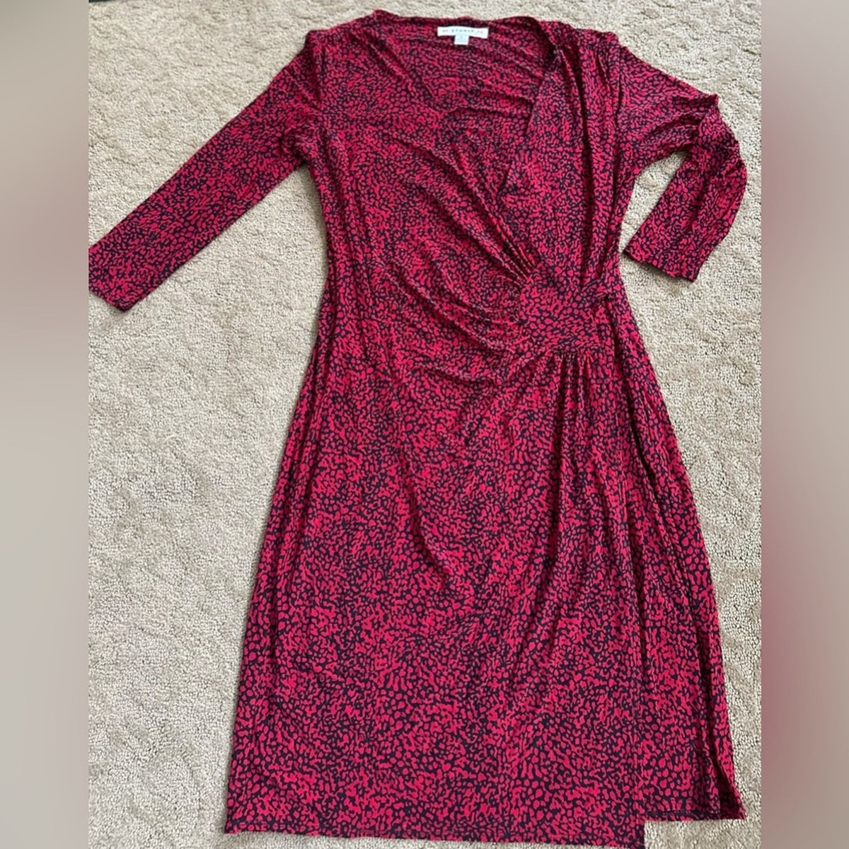 AA Studio Red and Black Midi Wrap Dress rushed waist flattering day to night
