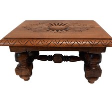 Handcrafted Wooden Footstool Solid Wood Carved Patterned Design Preloved