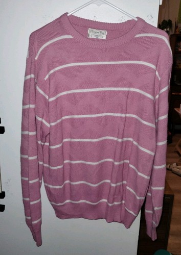 Christian Dior Knit Light Pink Striped Sweater With Chevron Pattern