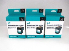 WEXFORD 67 Black Inkjet Cartridge Lot of 3 HP 67 Black Compatible NEW