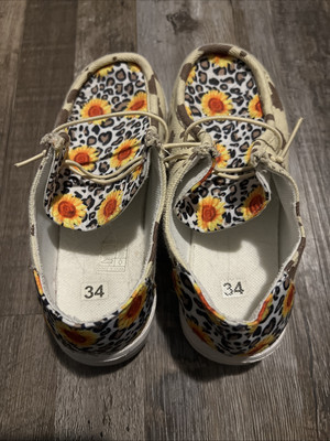 Girls Size 2 Canvas Sunflower Print Shoes