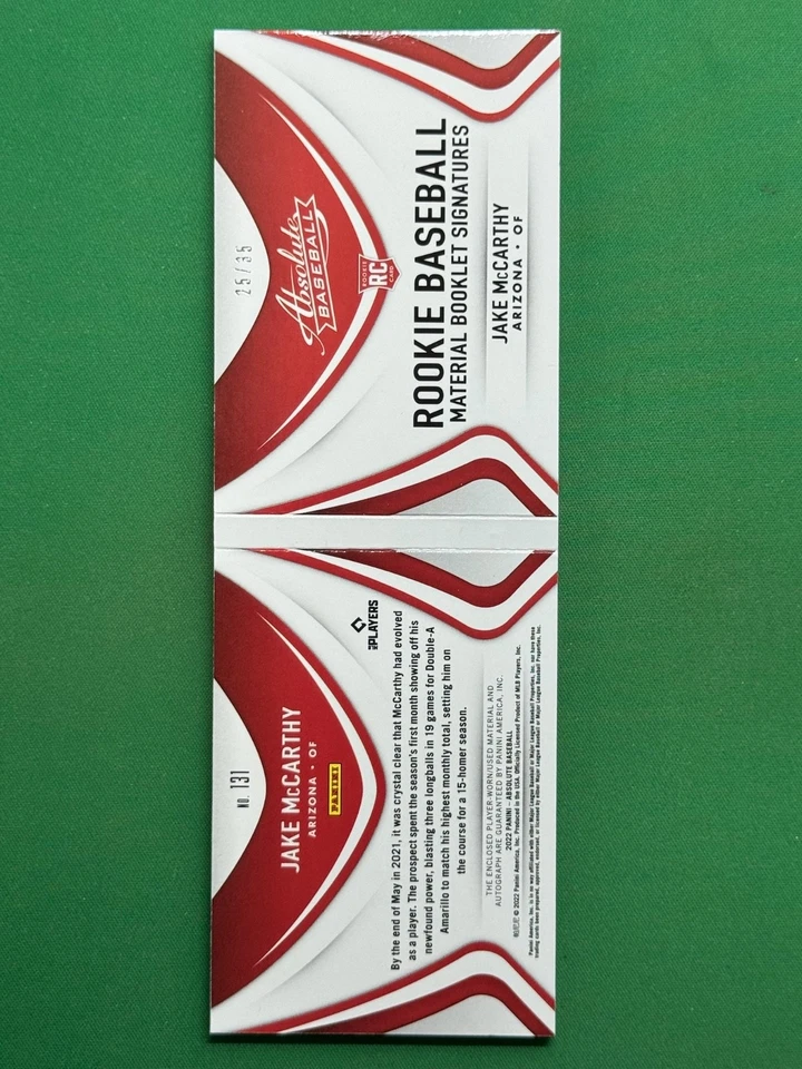 2022 Panini Absolute Material Booklet Signatures Pink #131 Jake McCarthy RC /35 - Image 2 of 4