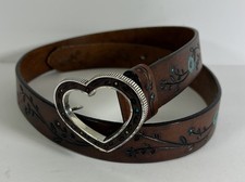 Vintage 90s Tooled Embossed Leather Painted Floral Belt Womens XL 36 Western